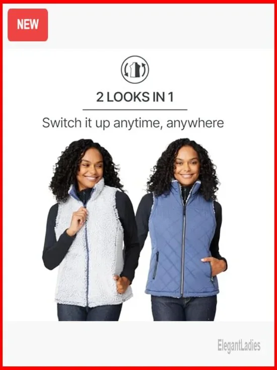 Reversible Puffer Sherpa Vest Lightweight Wind Resistant Zip Pockets - Picture 3 of 7
